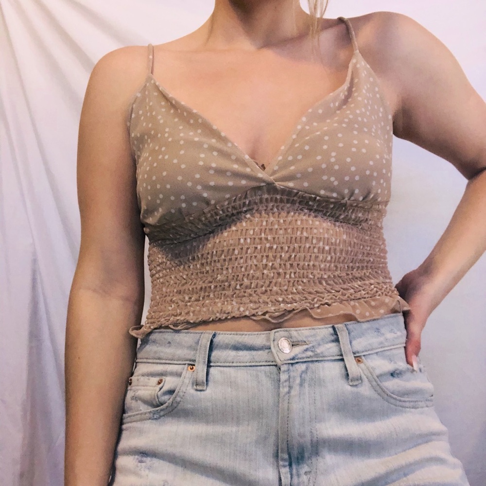boutique polka dot tan tank